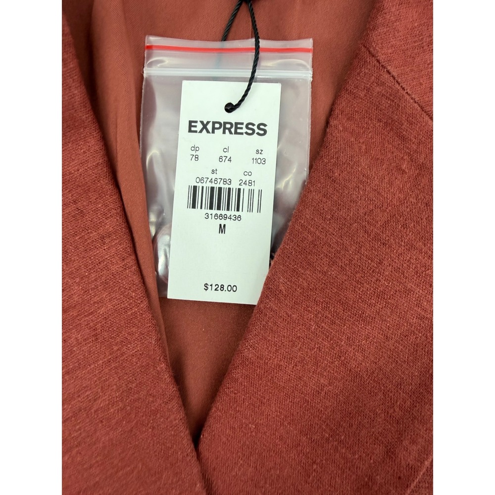 Express Womens Rust Linen Blend Double Breasted Cropped Blazer Jacket Size M NEW - Picture 4 of 7